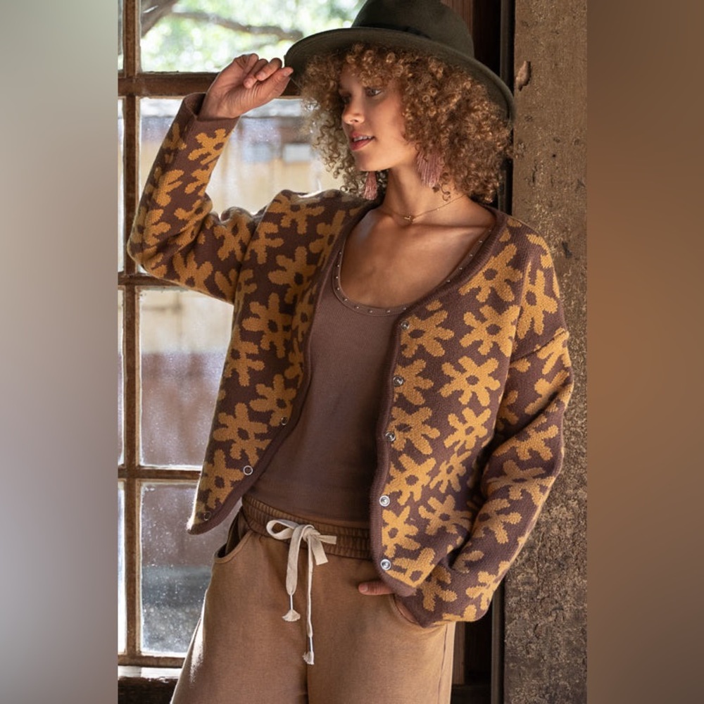 SOLD Flowers Knit Cardigan Sweater Womens Clothing - Picture 5 of 7
